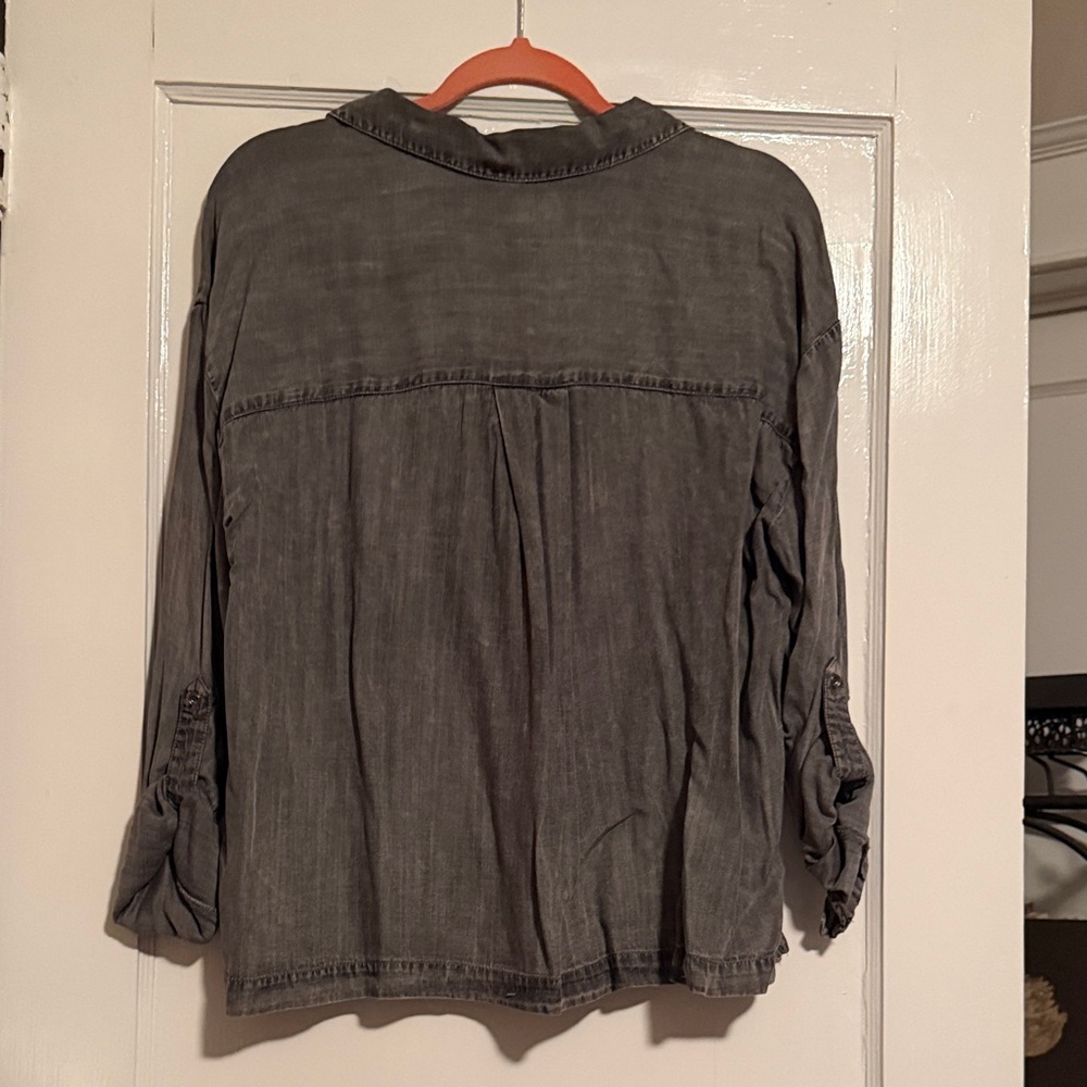 Gray Button-Up Denim Shirt - Picture 2 of 6